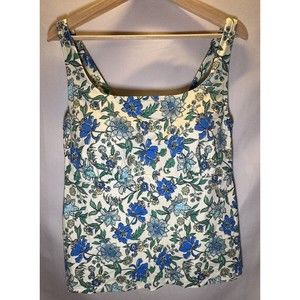 Lands' End Square Neck Underwire Tankini Ivory Lotus Floral 16W Tummy Control